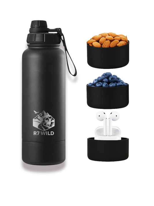 Botella de acero inoxidable 1 Litro | 2 en 1 con compartimento